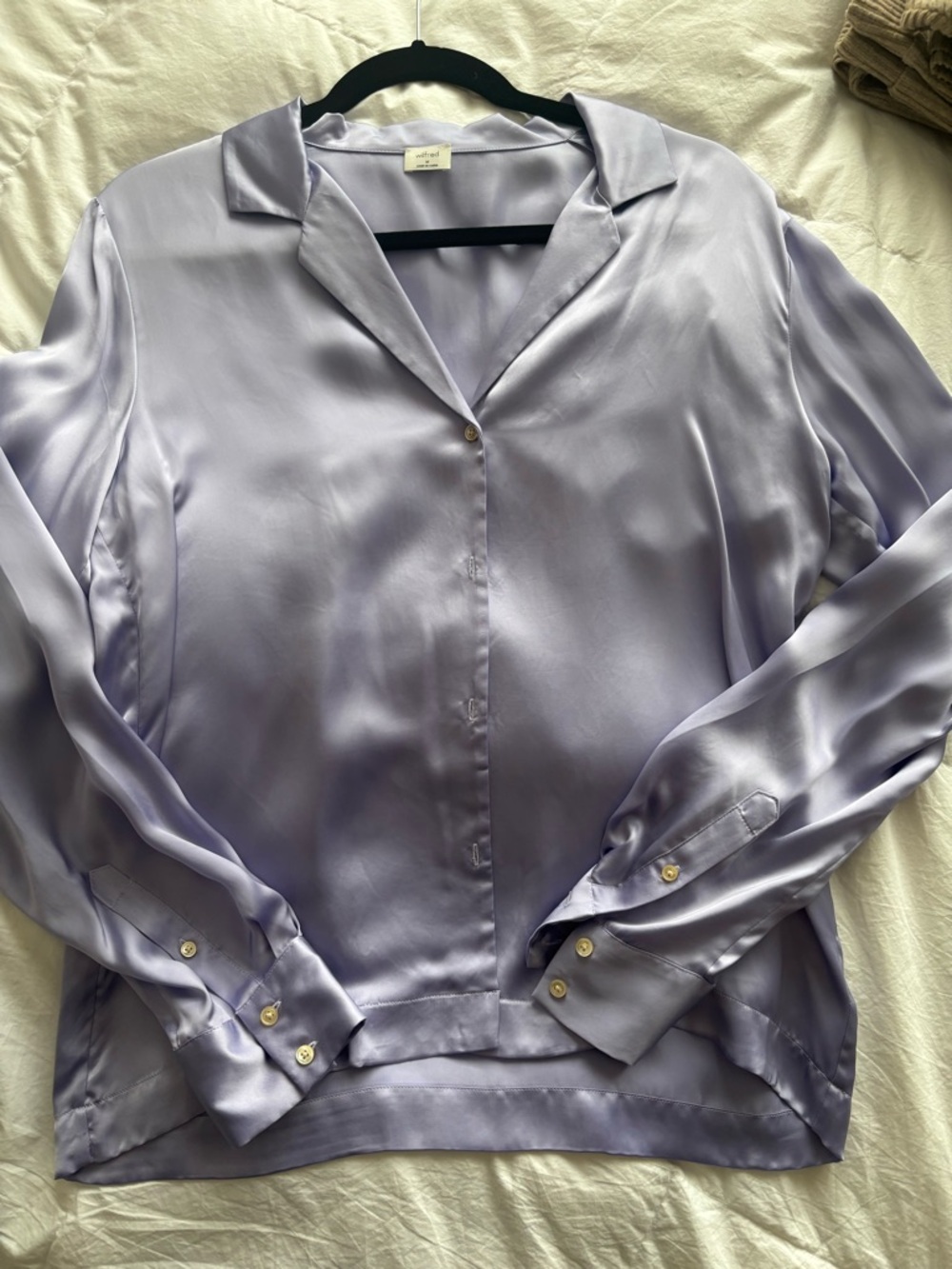 Aritzia Lavender Satin Button-Up Blouse